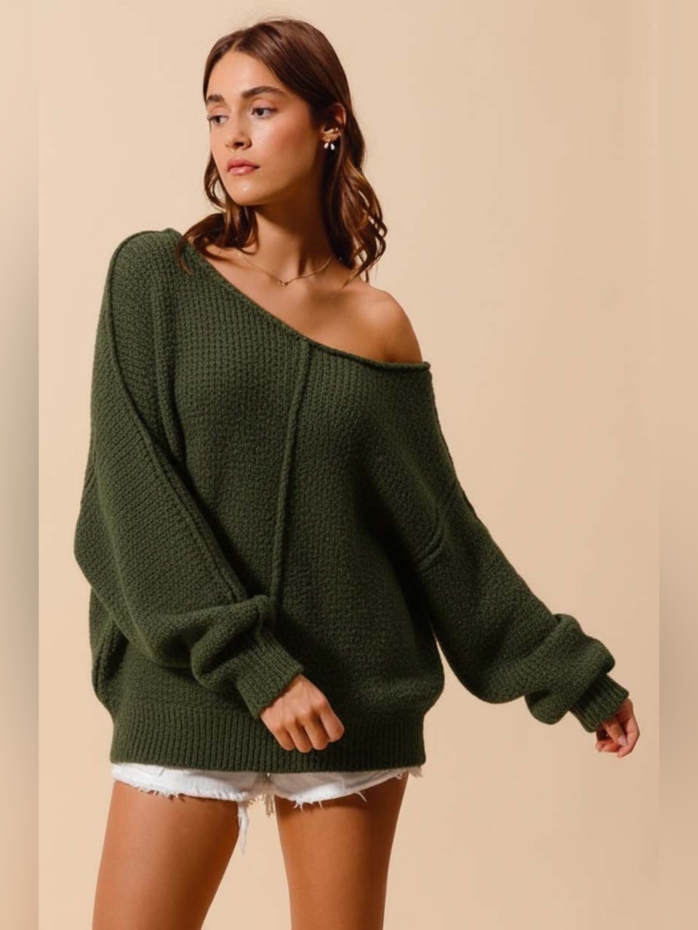 SO ME Loose Fit Exposed Seam Slouchy Boucle Sweater